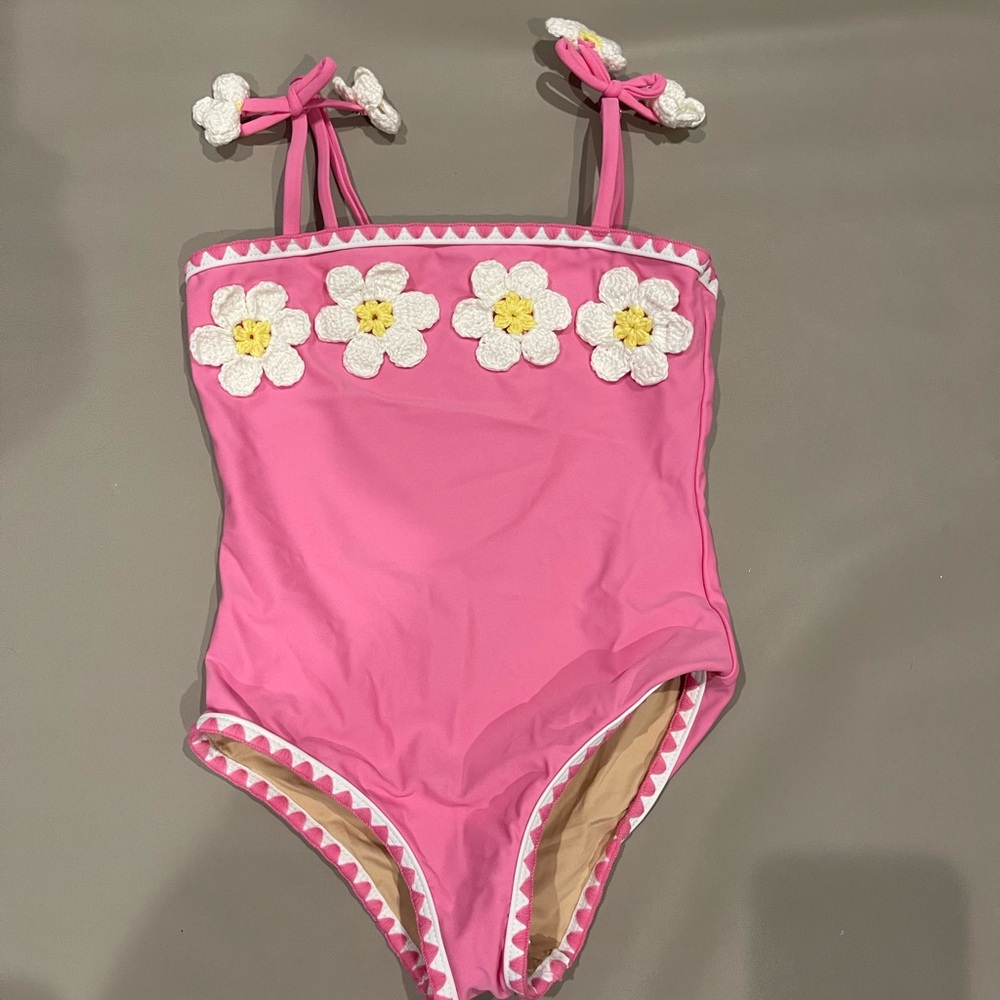 Shade Critters crochet pink daisy girls one piece swimsuit size 4T